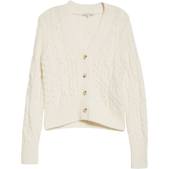 Vince Triple Braid Cable Wool & Cashmere Cardigan Medium Eggshell white $445 - Picture 1 of 4